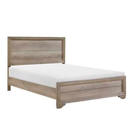 Benjara 52.5 x 83.5 x 63 in. Contemporary Queen Size Bed with Rustic Wood Panel Headboard, Natural Brown BM295827